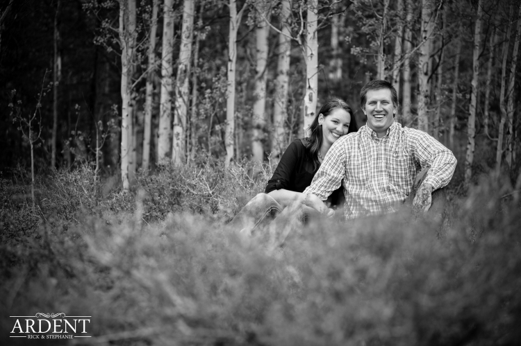 black and white aspen engagement photo